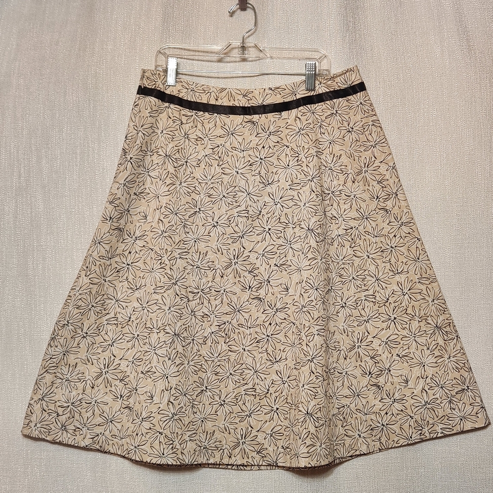 Apostrophe A Line Skirt Cream Delicate Floral Pattern With Bow Size 12